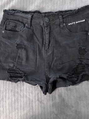 HH Jeans Black Distressed Shorts M Salty Savage Skeleton Palm Tree Cutoffs